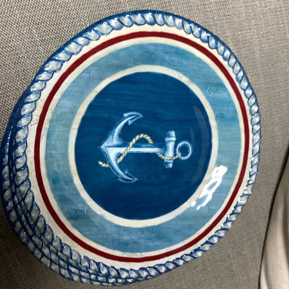 Vintage Cynthia Coulter Melamine Sail Away Nautical Anchor (6) 9" Salad Plates - Picture 9 of 13